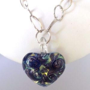ITALIAN MURANO HEART Hanging On 925 &14K Necklace